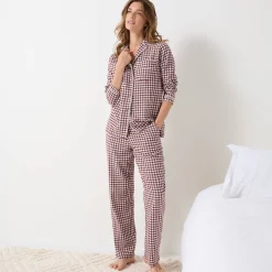 Pyjama met knoopsluiting en lange mouwen, in flanel met ingeweven vichymotief