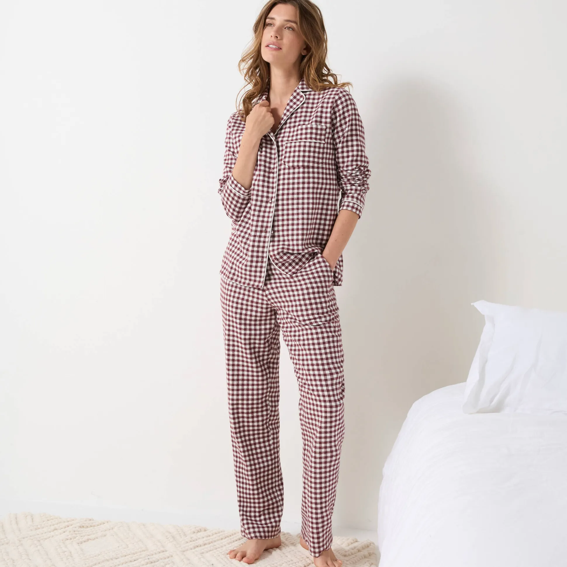 Pyjama met knoopsluiting en lange mouwen, in flanel met ingeweven vichymotief