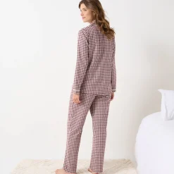Pyjama met knoopsluiting en lange mouwen, in flanel met ingeweven vichymotief