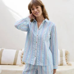 Pyjama met knopen in seersucker - hemdkraag
