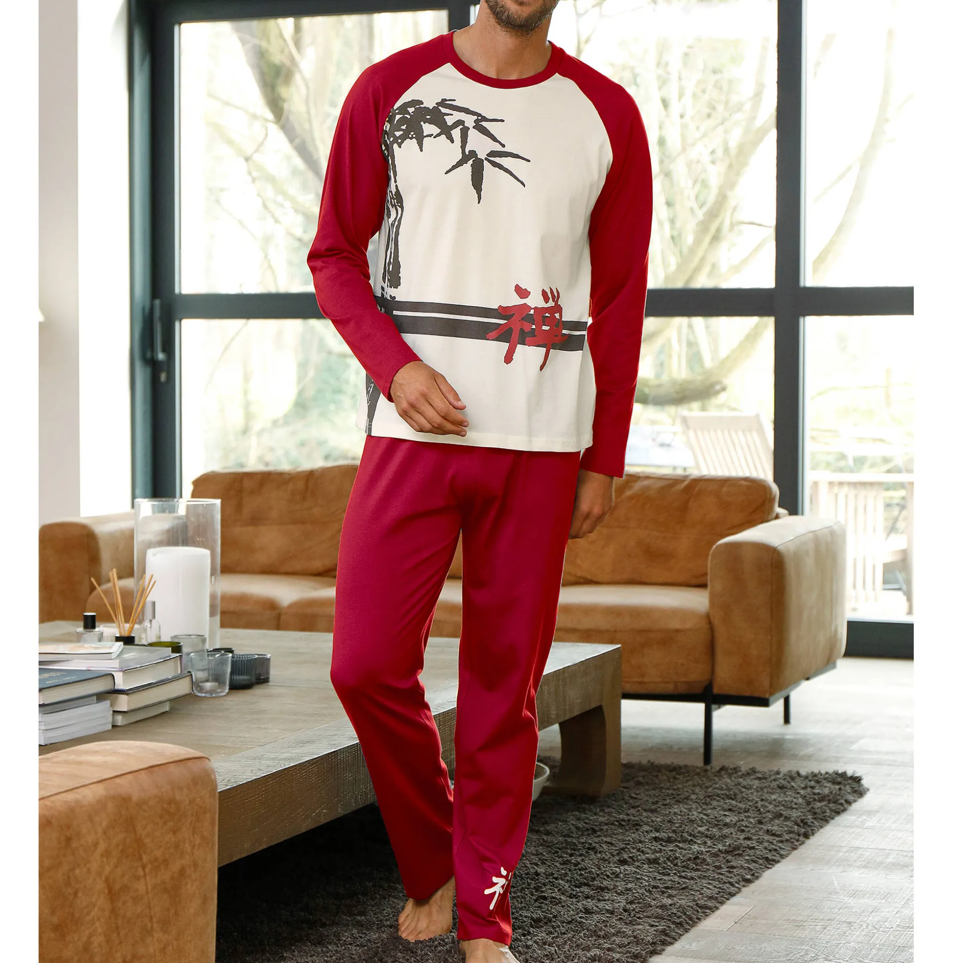 Pyjama met lange mouwen en bamboemotief