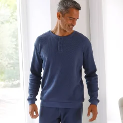 Pyjama met Tunesische hals en lange mouwen, bijenraattricot