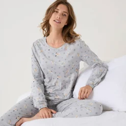 Pyjama Shiba in jersey, met hondenprint en lange mouwen