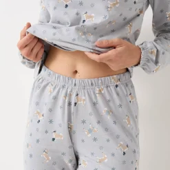 Pyjama Shiba in jersey, met hondenprint en lange mouwen