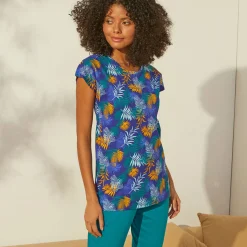 Pyjama T-shirt in katoen met korte mouwen - tropical print