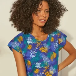Pyjama T-shirt in katoen met korte mouwen - tropical print