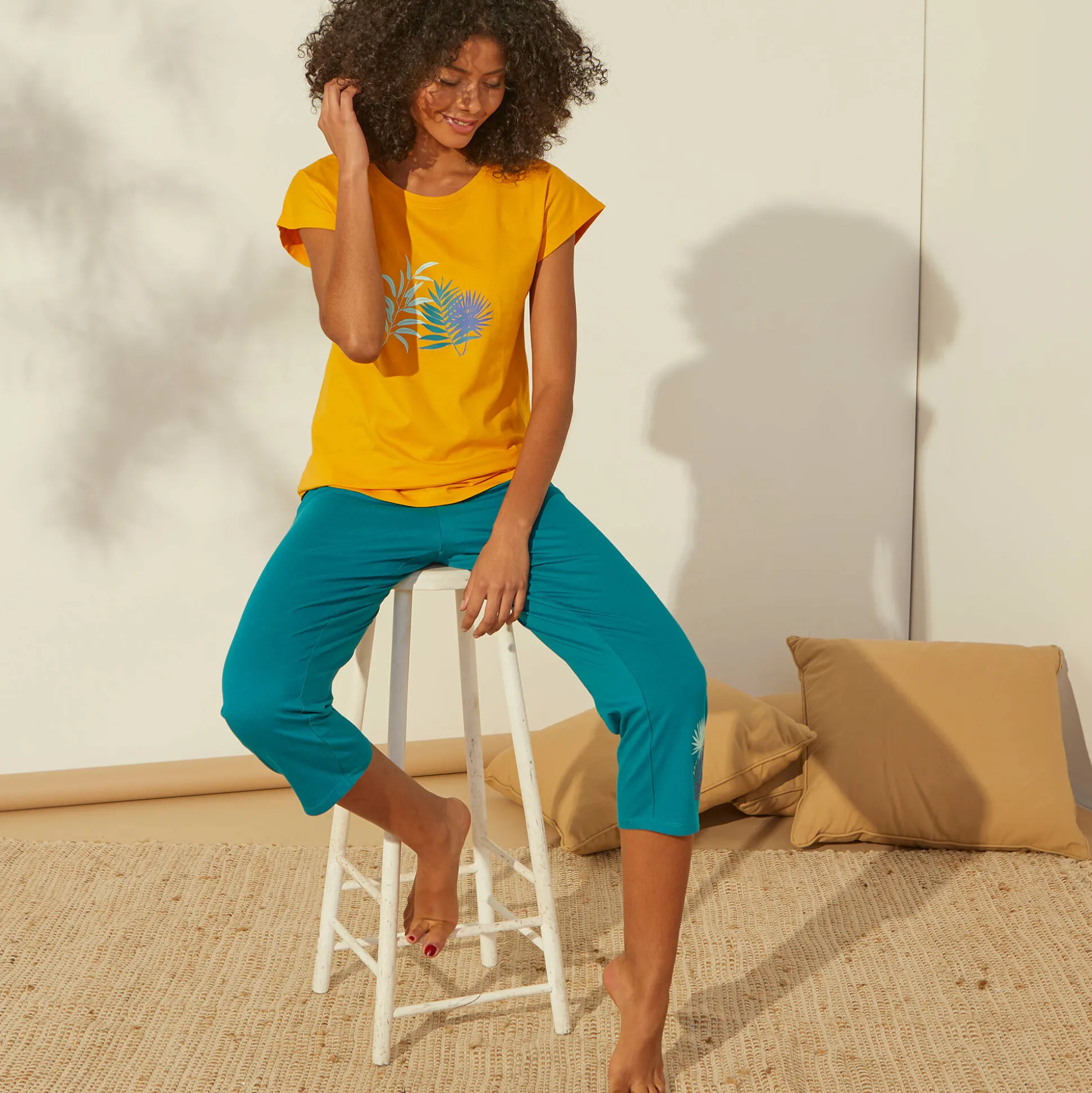 Pyjama T-shirt met tropische print