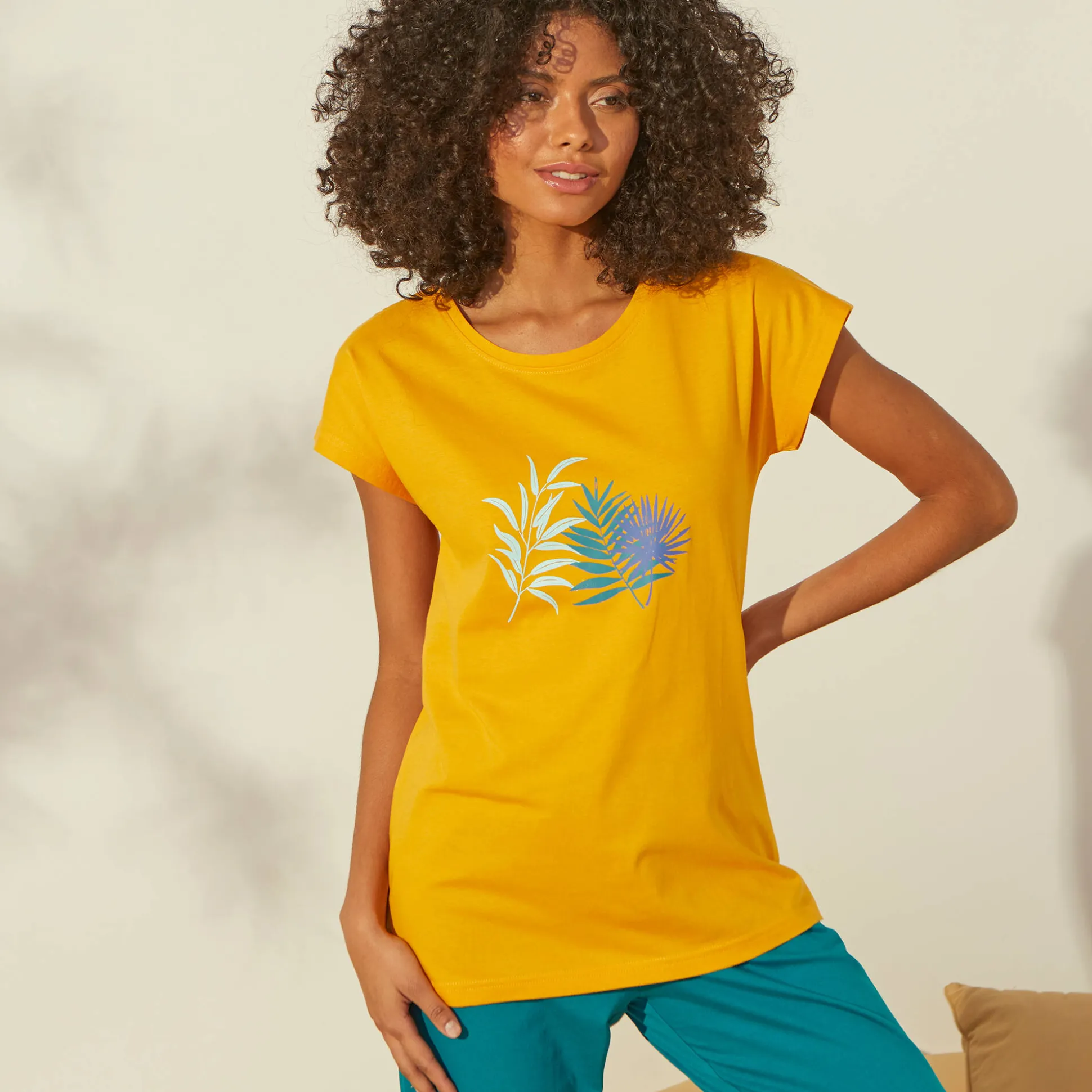 Pyjama T-shirt met tropische print