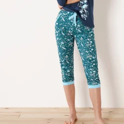 7/8-pyjamabroek - smaragdgroen met bloemenprint