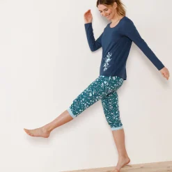 7/8-pyjamabroek - smaragdgroen met bloemenprint