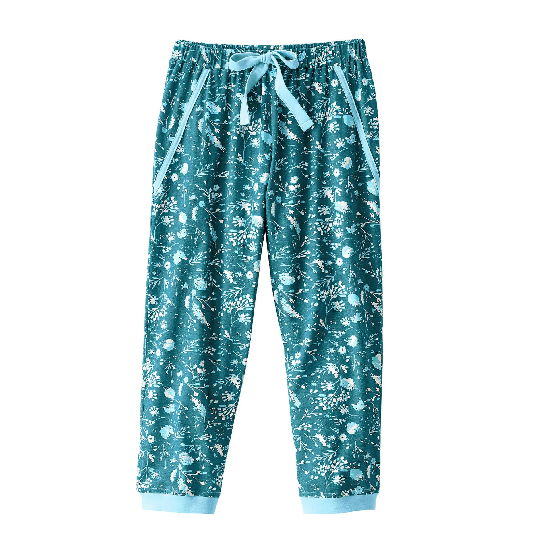 7/8-pyjamabroek - smaragdgroen met bloemenprint