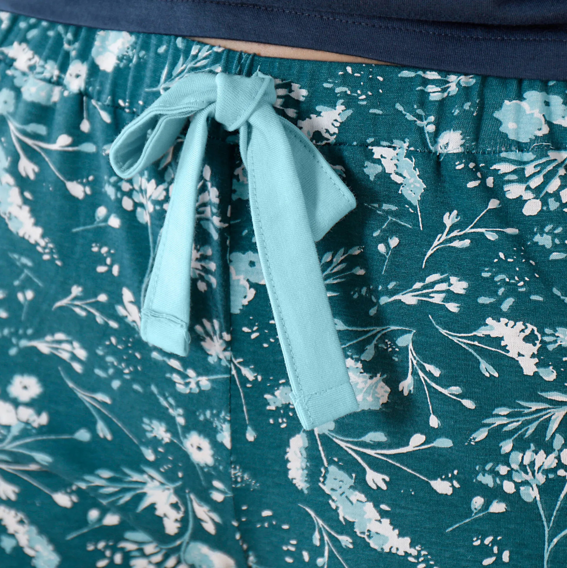 7/8-pyjamabroek - smaragdgroen met bloemenprint
