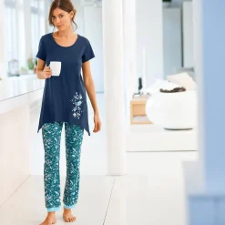 Pyjamabroek - smaragdgroen met bloemenprint
