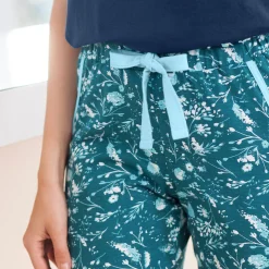 Pyjamabroek - smaragdgroen met bloemenprint