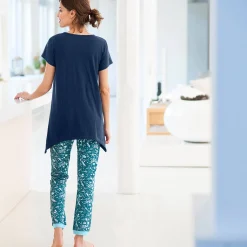 Pyjamabroek - smaragdgroen met bloemenprint