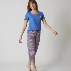 3/4-pyjamabroek in katoen met strepenprint