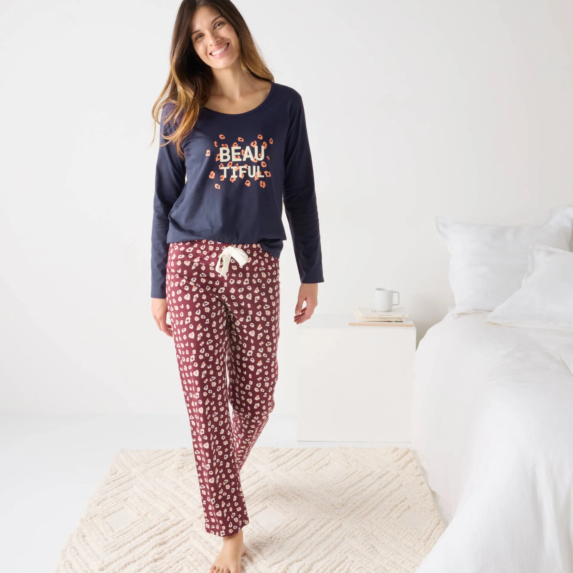 Pyjamabroek in katoen met print "Beautiful"