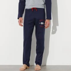 Pyjamabroek met geplaatste print, marineblauw