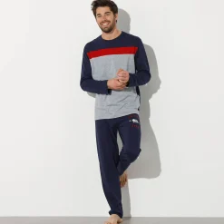 Pyjamabroek met geplaatste print, marineblauw