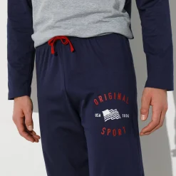 Pyjamabroek met geplaatste print, marineblauw