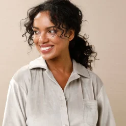 Pyjamajas met knoopsluiting, geruwd velours
