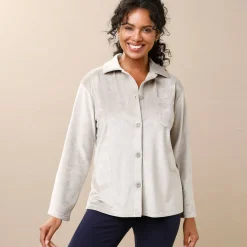 Pyjamajas met knoopsluiting, geruwd velours
