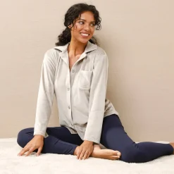 Pyjamajas met knoopsluiting, geruwd velours