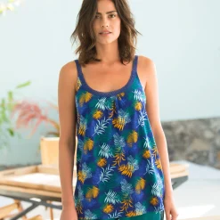 Pyjamashirt in katoen en macramé - tropical print