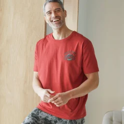 Pyjamashirt met borstprint en korte mouwen