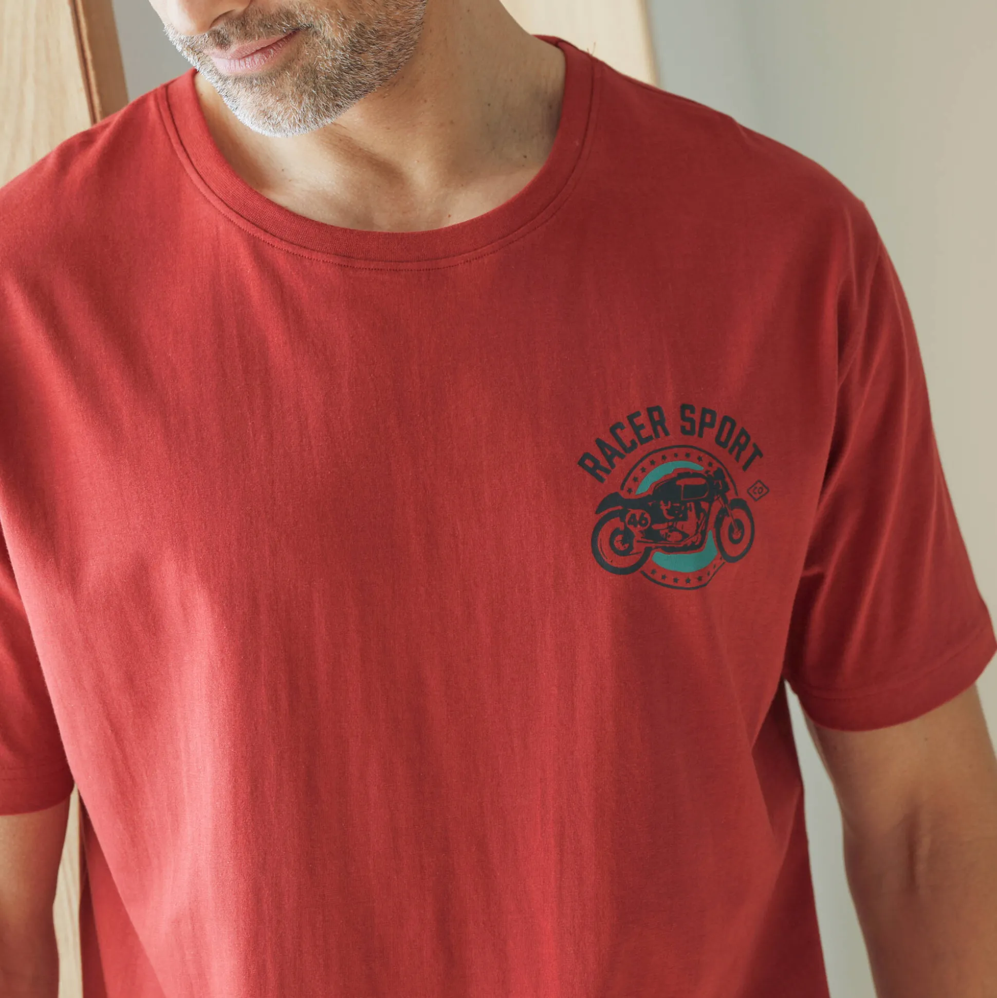 Pyjamashirt met borstprint en korte mouwen