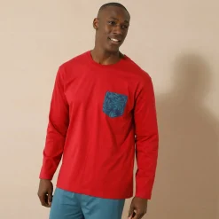 Pyjamashirt met borstzakje en lange mouwen