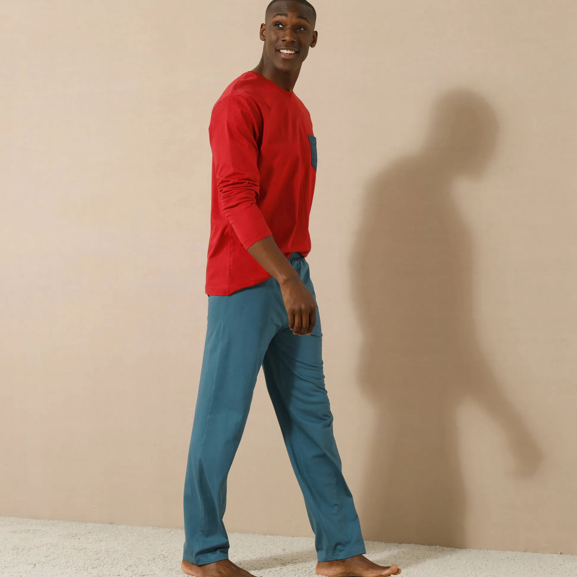 Pyjamashirt met borstzakje en lange mouwen