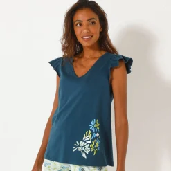 Pyjamashirt met korte mouwen en geplaatste bloemblaadjesprint