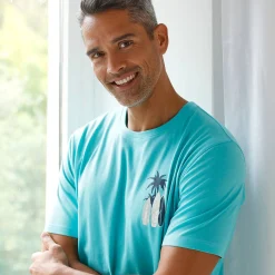 Pyjamashirt met korte mouwen en surfmotief