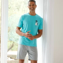 Pyjamashirt met korte mouwen en surfmotief