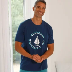 Pyjamashirt met korte mouwen en bootmotief