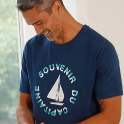 Pyjamashirt met korte mouwen en bootmotief