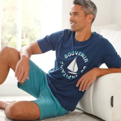 Pyjamashirt met korte mouwen en bootmotief
