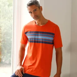 Pyjamashirt met korte mouwen en strepen, katoen