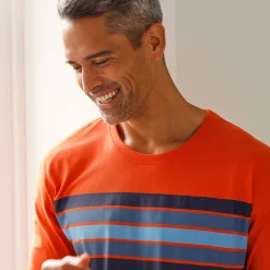 Pyjamashirt met korte mouwen en strepen, katoen