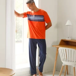 Pyjamashirt met korte mouwen en strepen, katoen