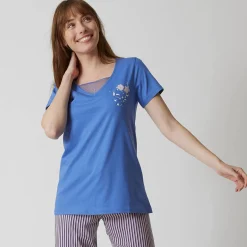 Pyjamashirt met korte mouwen en bloemenmotief