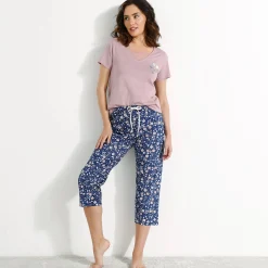 Pyjamashirt met korte mouwen en bloemenmotief