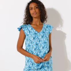 Pyjamashirt met korte mouwen en bloemblaadjesprint