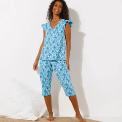 Pyjamashirt met korte mouwen en bloemblaadjesprint