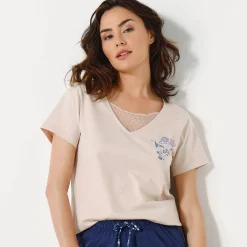 Pyjamashirt met korte mouwen en bloemenmotief