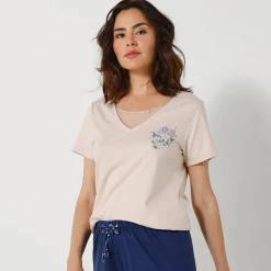 Pyjamashirt met korte mouwen en bloemenmotief