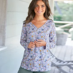 Pyjamashirt met lange mouwen en bloemblaadjesprint