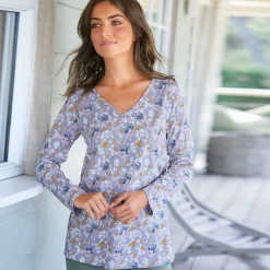 Pyjamashirt met lange mouwen en bloemblaadjesprint