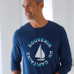 Pyjamashirt met lange mouwen en bootmotief